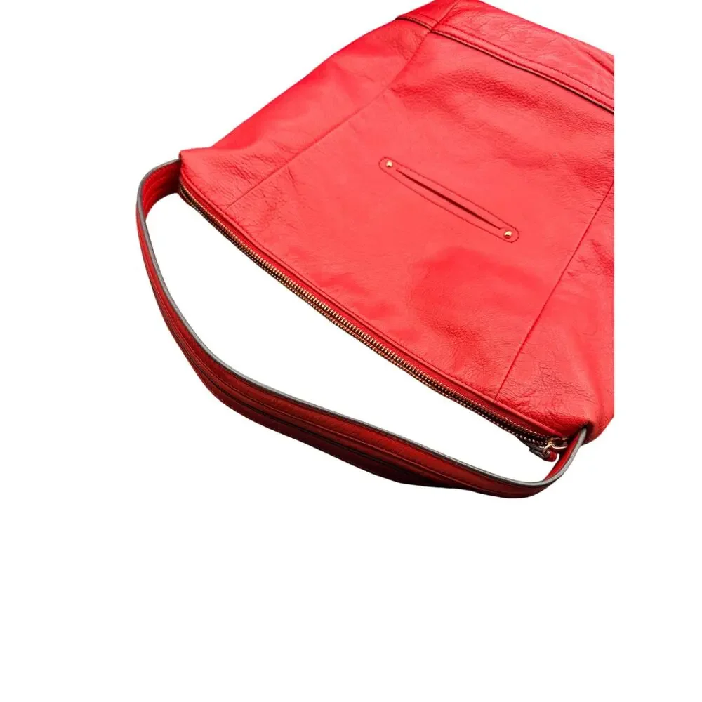 B Makowsky Red Pebbled Leather Hobo Shoulder Bag Gold Hardware